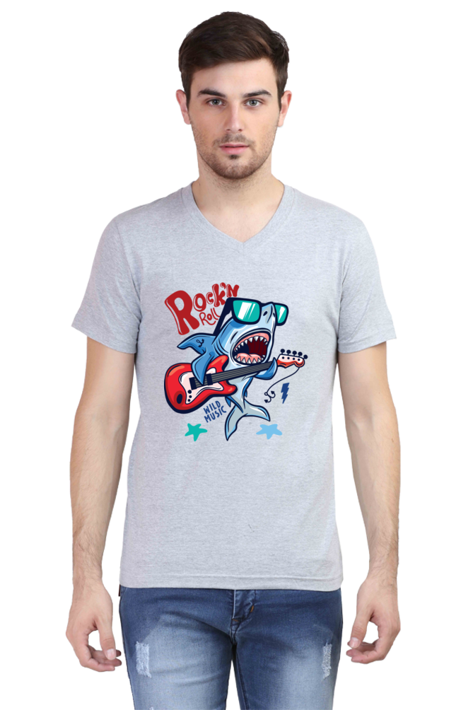 Rock N Roll Shark - Men's V-Neck Half Sleeve T-Shirt