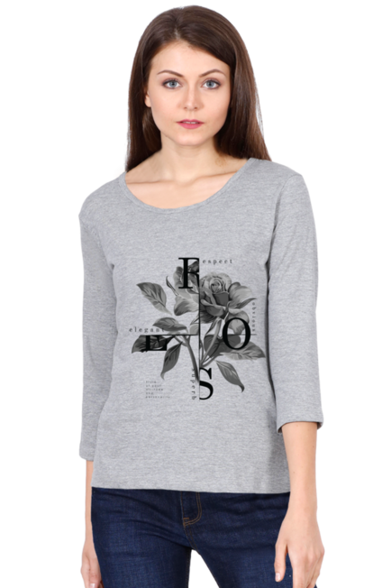 Rose Black - Women's Round Neck Full Sleeve T-Shirt