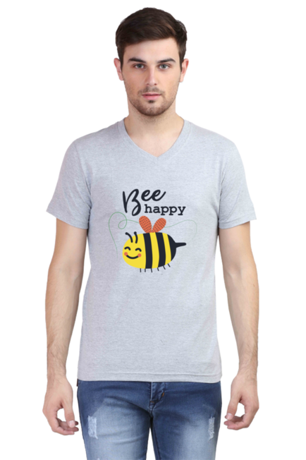 Bee Happy -  Men's V-Neck Half Sleeve T-Shirt