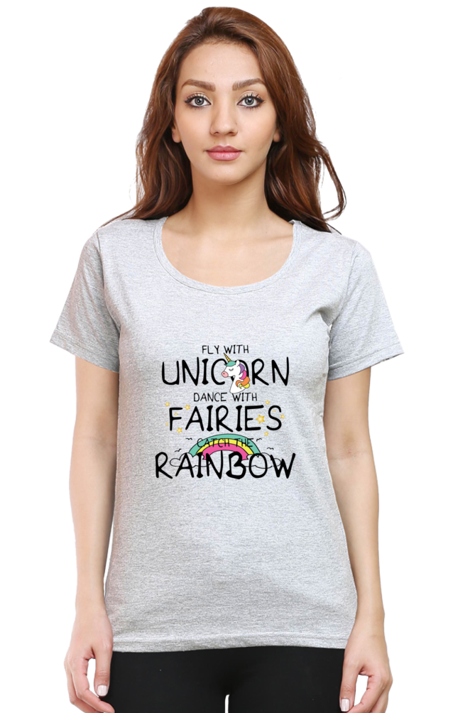 Fly With Unicorn - Women's Round Neck Half Sleeve T-Shirt