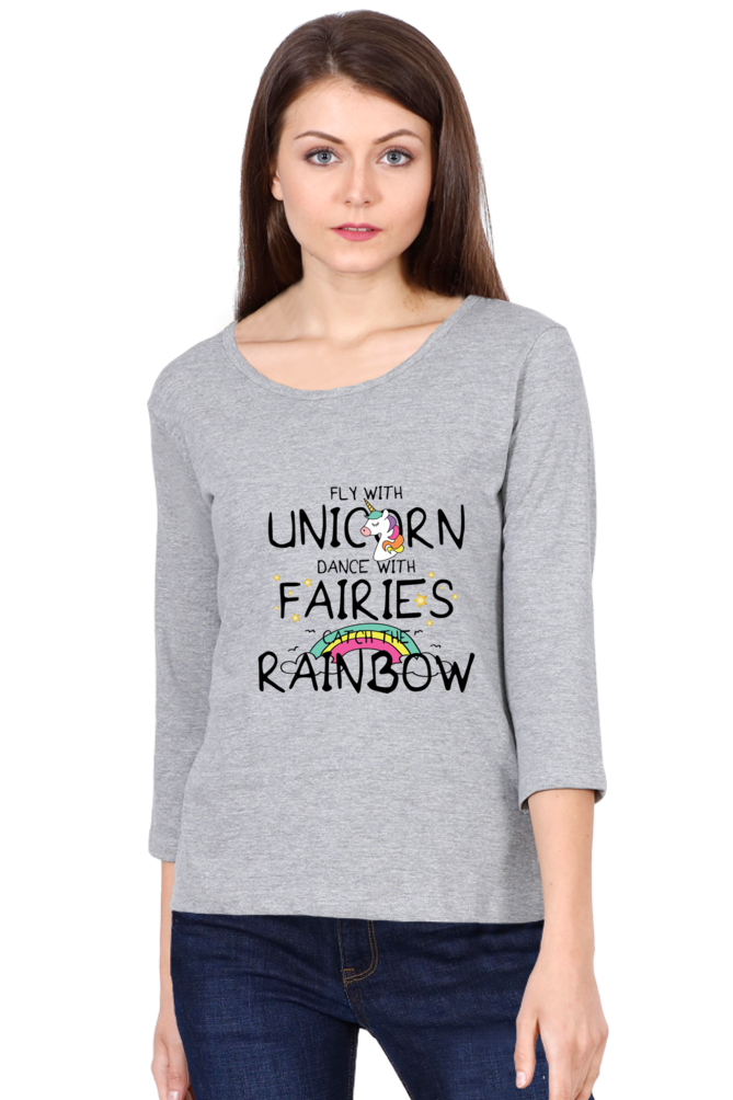 Fly With Unicorn - Women's Round Neck Full Sleeve T-Shirt