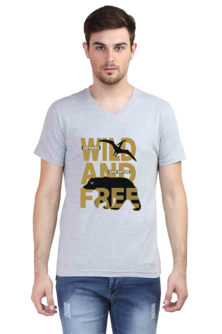 Wild And Free - Men's V-Neck Half Sleeve T-Shirt