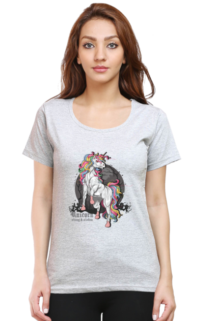 Unicorn Strong and Wisdom - Women's Round Neck Half Sleeve T-Shirt