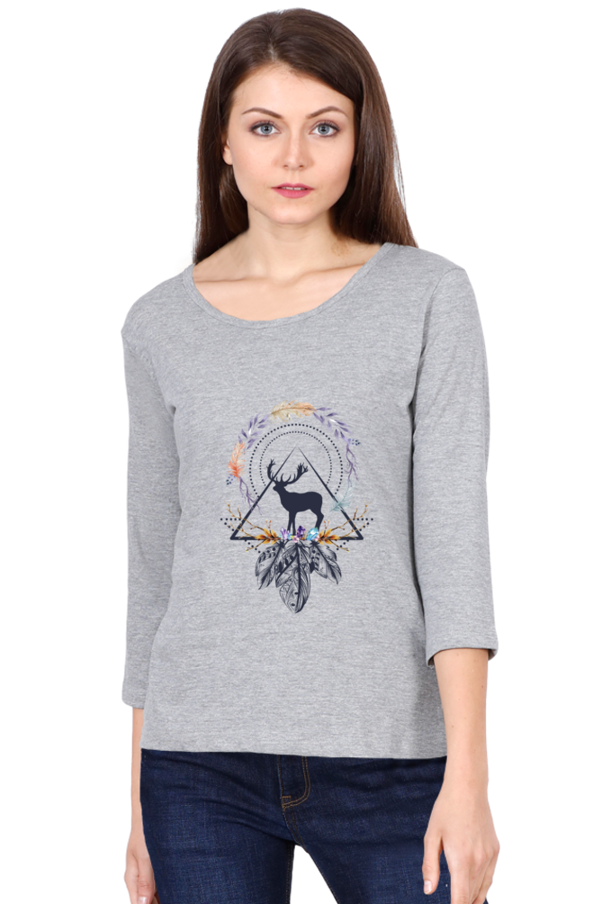 Triangle Stag Boho - Women's Round Neck Full Sleeve T-Shirt