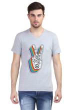 Load image into Gallery viewer, Peace Hand Gesture Sign - Men&#39;s V-Neck Half Sleeve T-Shirt
