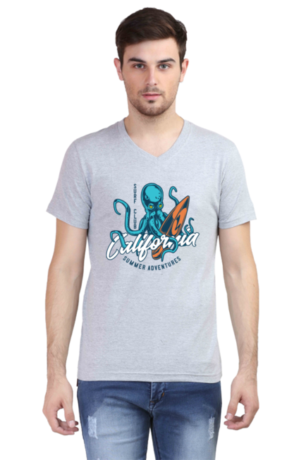 Surfing Octopus - Men's V-Neck Half Sleeve T-Shirt