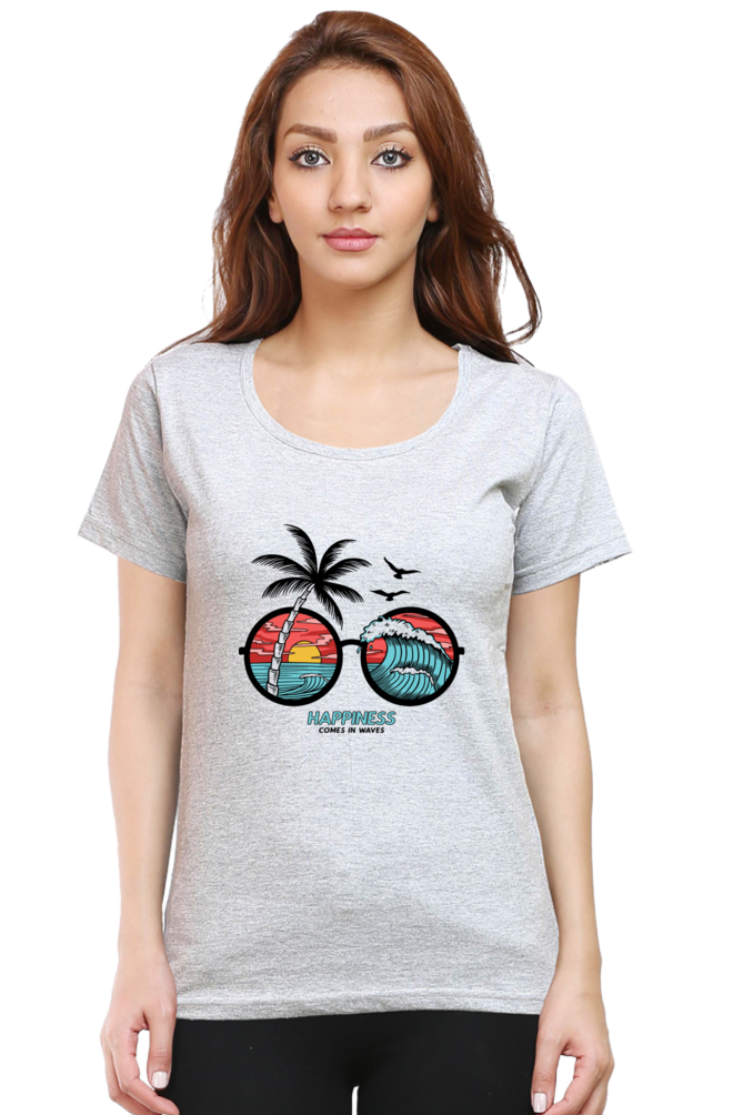 Happiness Comes in Waves - Women's Round Neck Half Sleeve T-Shirt