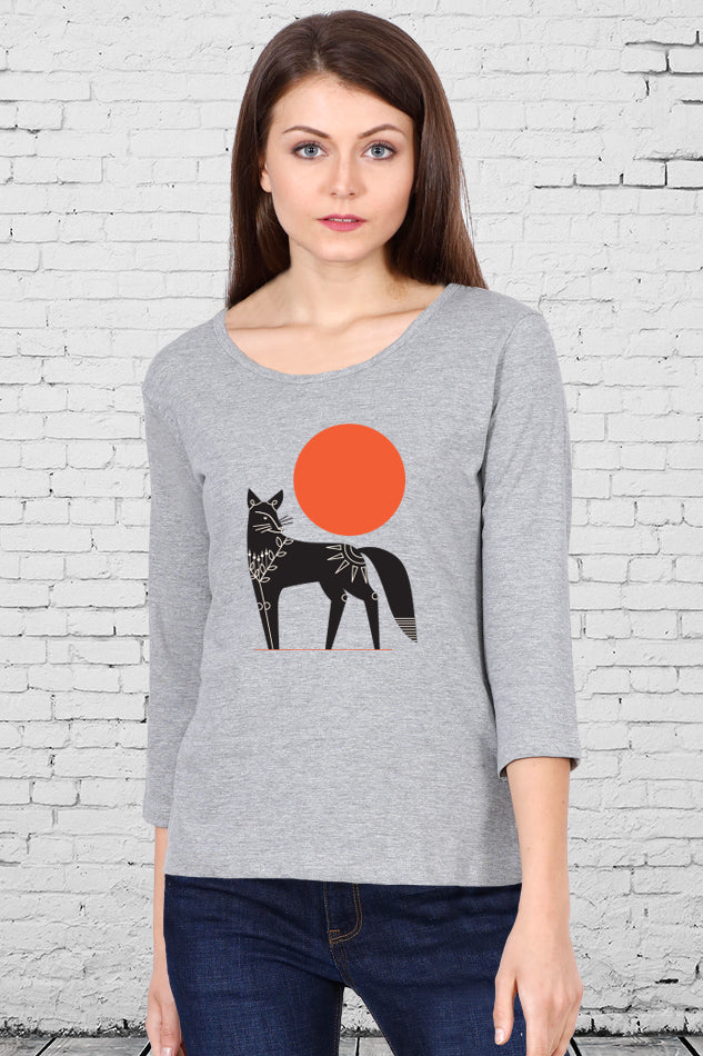 Sun Fox - Women's Round Neck Full Sleeve T-Shirt