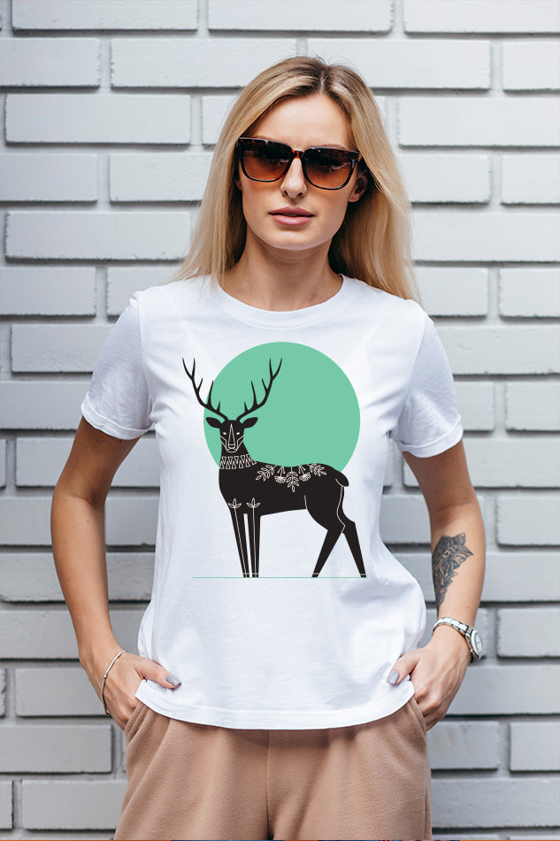 Sun Stag - Women's Round Neck Half Sleeve T-Shirt