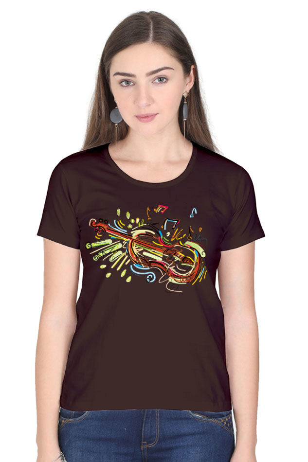 Colorful Violin - Women's Round Neck Half Sleeve T-Shirt