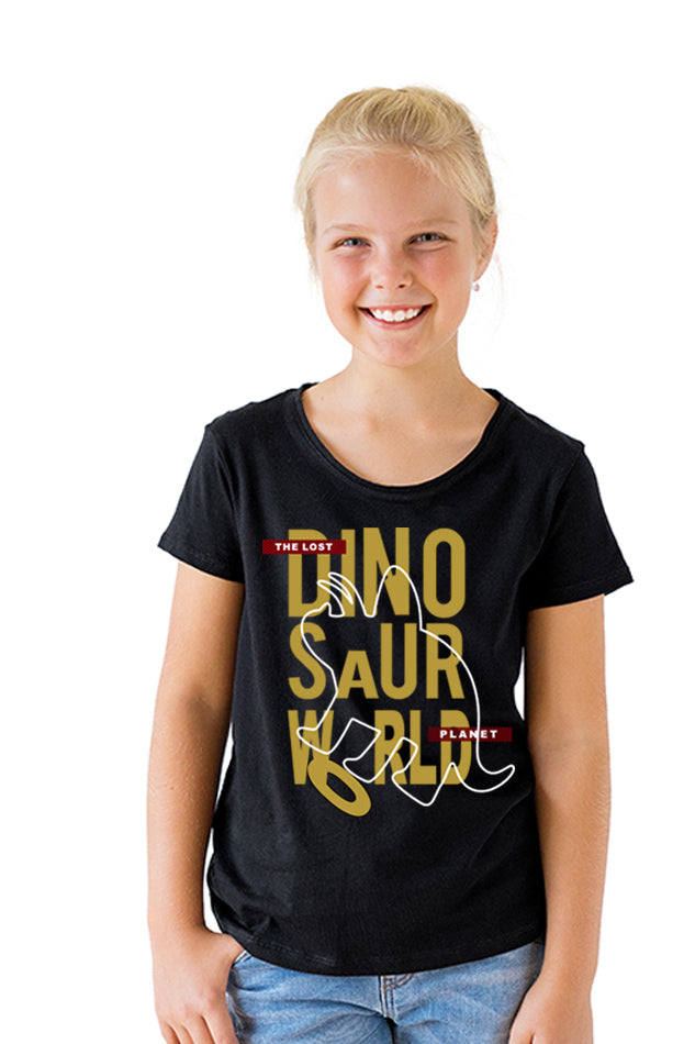 Dinosaur World - Kid's Round Neck Half Sleeve T-Shirt (Girls)