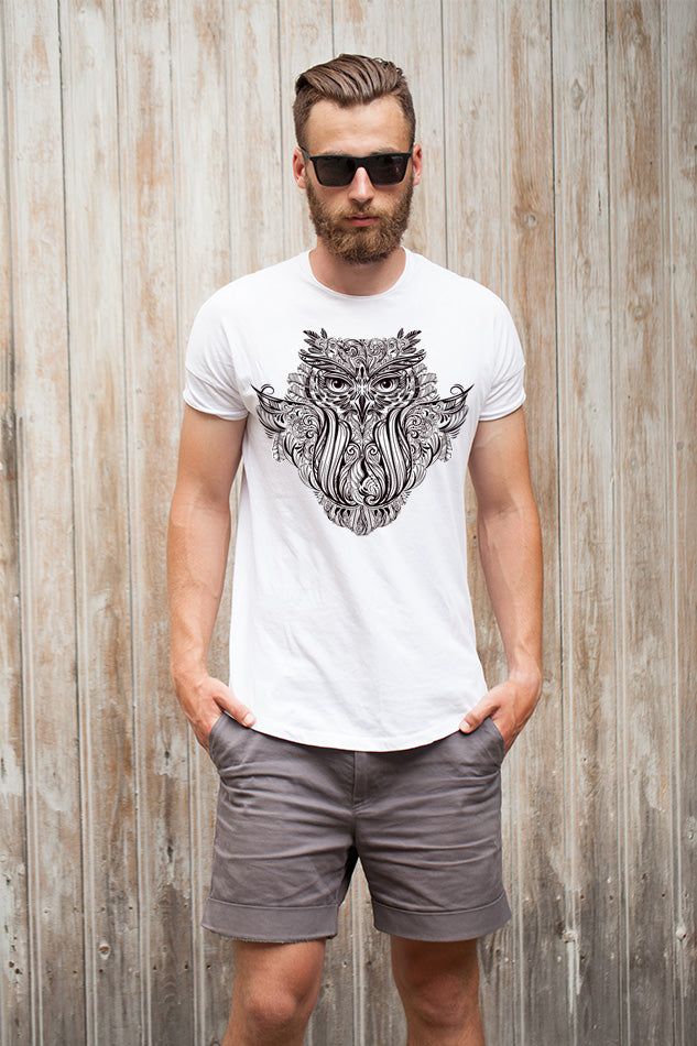 Owl Lineart - Men's Round Neck Half Sleeve T-Shirt