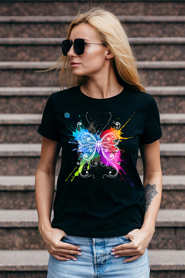 Splashing Butterfly - Women's Round Neck Half Sleeve T-Shirt