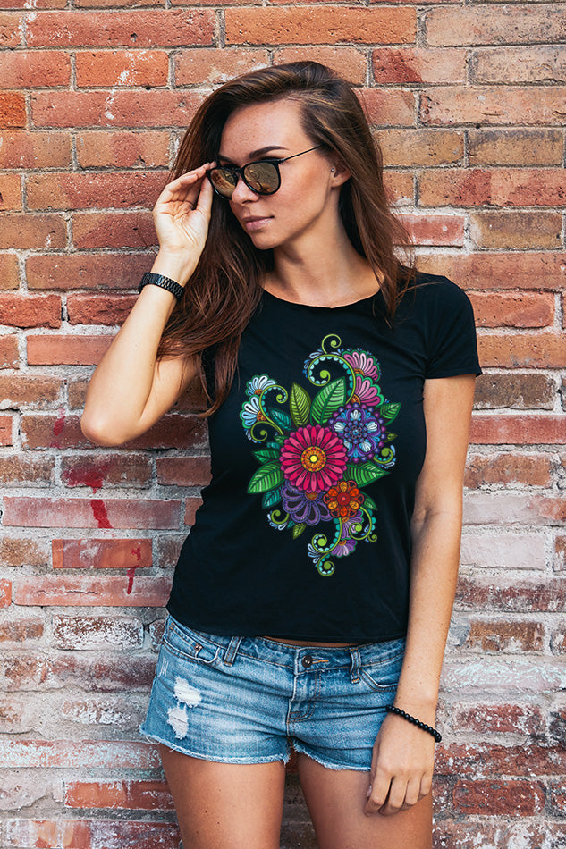 Flower Magic Illustration - Women's Round Neck Half Sleeve T-Shirt