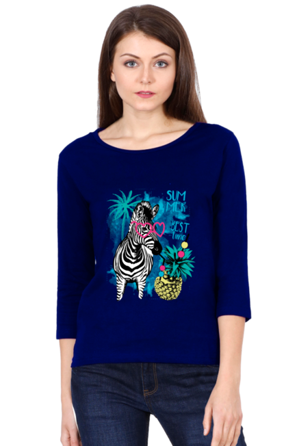 Summer Zebra - Women's Round Neck Full Sleeve T-Shirt