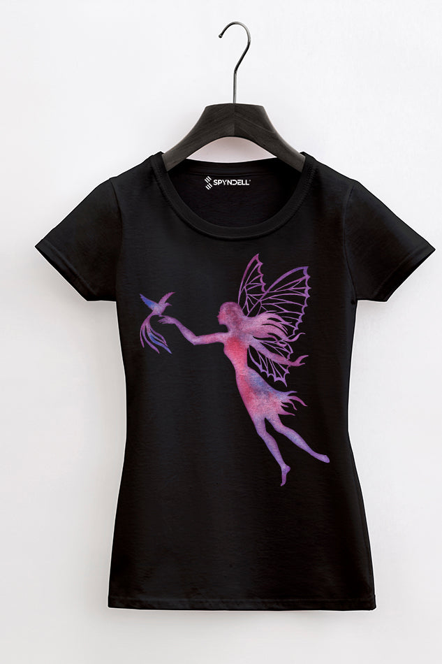 Bird And Butterfly Angel - Kid's Round Neck Half Sleeve T-Shirt (Girl)