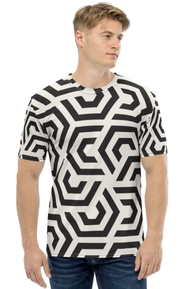 Black and White Puzzle Pattern - Men's All Over Printed Half Sleeve T-Shirt