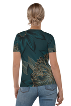 Load image into Gallery viewer, Blue Floral in the Dark - Women&#39;s All Over Printed Half Sleeve T-Shirt
