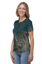 Load image into Gallery viewer, Blue Floral in the Dark - Women&#39;s All Over Printed Half Sleeve T-Shirt
