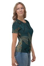 Load image into Gallery viewer, Blue Floral in the Dark - Women&#39;s All Over Printed Half Sleeve T-Shirt
