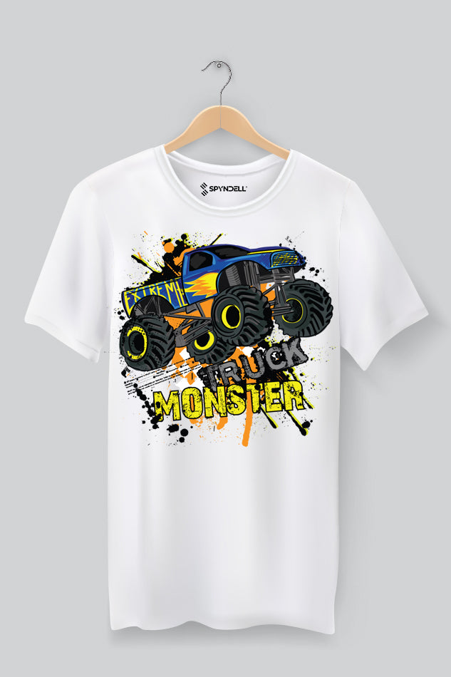 Blue Monster Track Car - Kid's Round Neck Half Sleeve T-Shirt (Boy)