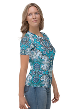 Load image into Gallery viewer, Blue Print Pattern - Women&#39;s All Over Printed Half Sleeve T-Shirt
