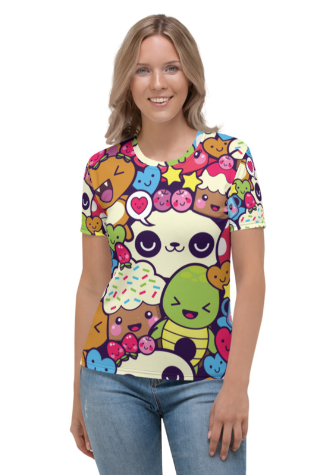 Cartoon Animal Doodle - Women's All Over Printed Half Sleeve T-Shirt