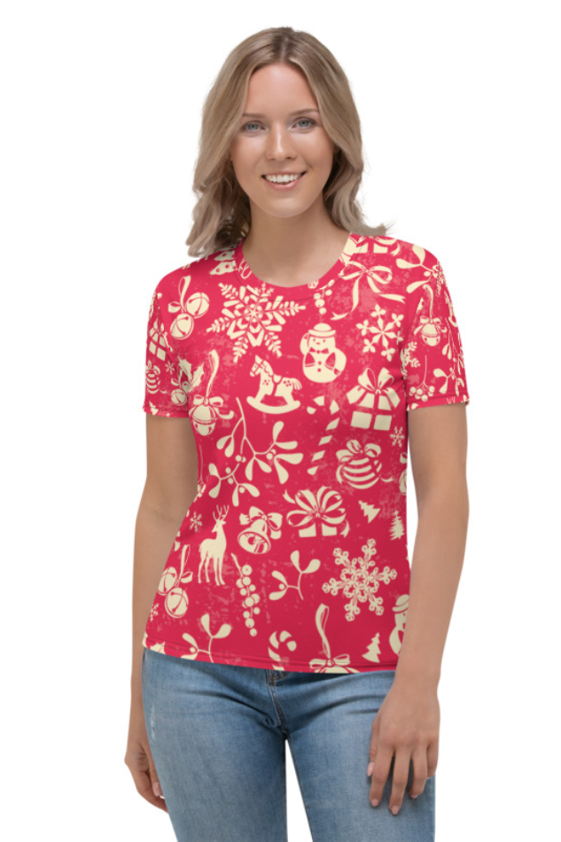 Christmas Red Theme (Christmas Edition) - Women's All Over Printed Half Sleeve T-Shirt