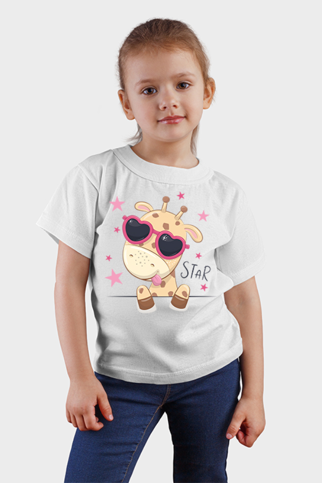 Cute Giraffe Star - Kid's Round Neck Half Sleeve T-Shirt