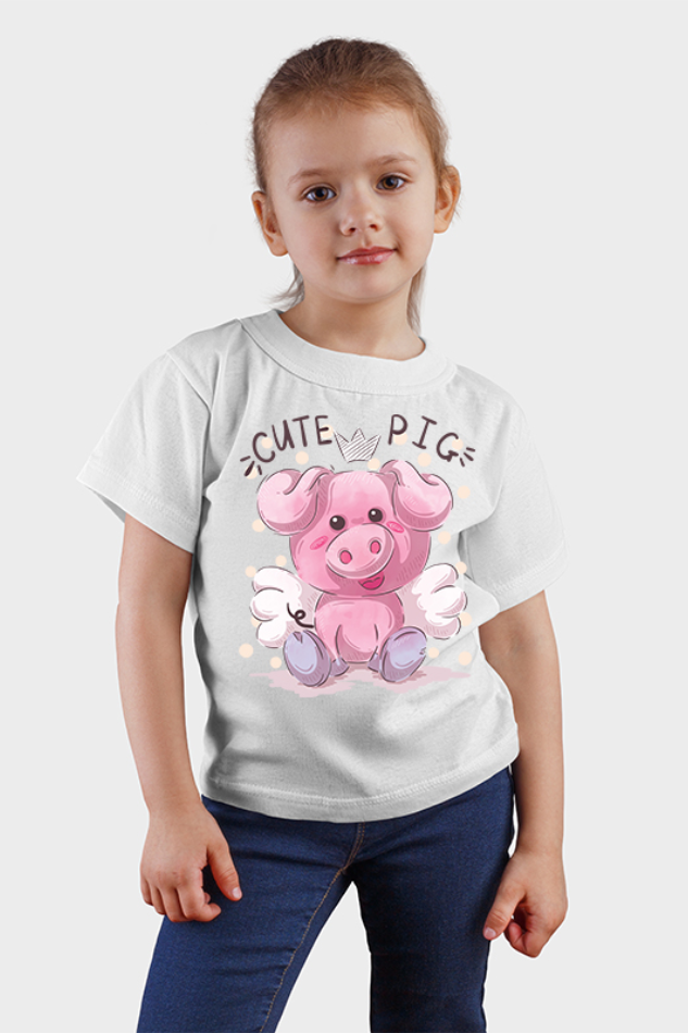 Cute Pig - Kid's Round Neck Half Sleeve T-Shirt