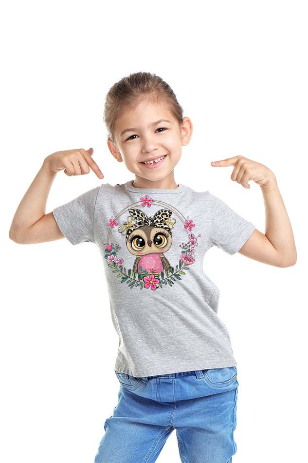 Floral Owl - Kid's Round Neck Half Sleeve T-Shirt (Girl)