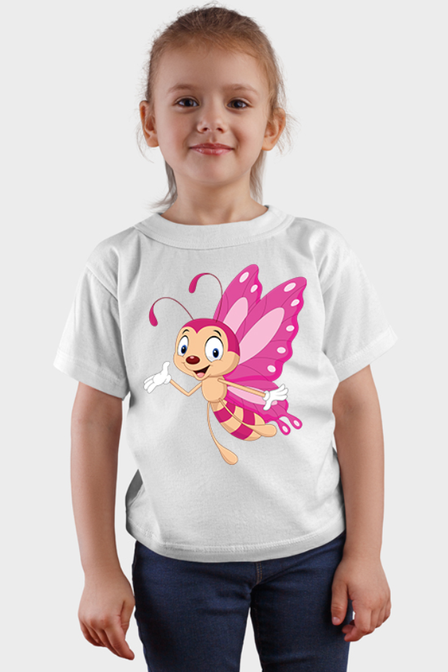 Fluttering Purple Butterfly White - Kid's Round Neck Half Sleeve T-Shirt