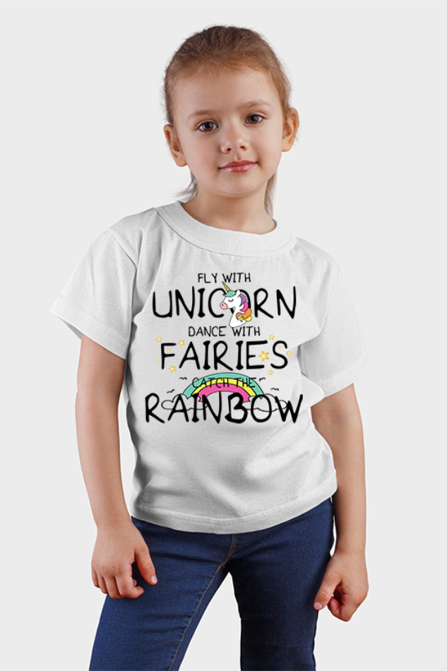 Fly With Unicorn - Kid's Round Neck Half Sleeve T-Shirt