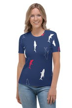 Load image into Gallery viewer, Happy Shark Pattern - Women&#39;s All Over Printed Half Sleeve T-Shirt
