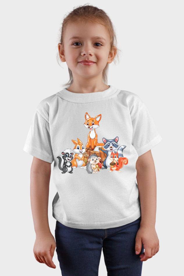 Happy Wild Animals - Kid's Round Neck Half Sleeve T-Shirt