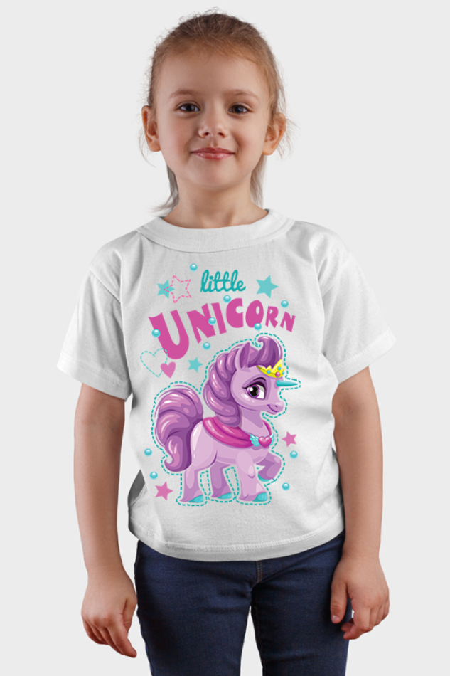 Little Purple Unicorn White - Kid's Round Neck Half Sleeve T-Shirt