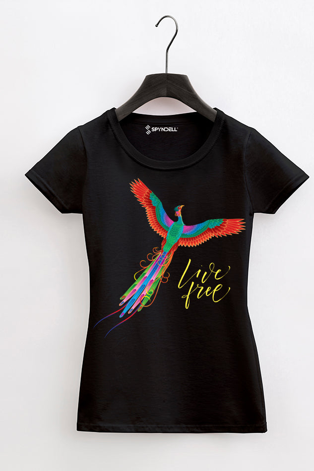 Live Free Peacock - Kid's Round Neck Half Sleeve T-Shirt (Girl)