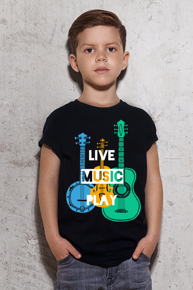 Live Music Play - Kid's Round Neck Half Sleeve T-Shirt (Boy)