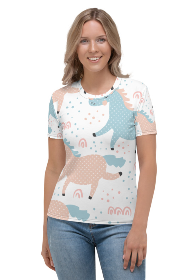 Lovely Unicorn Pattern - Women's All Over Printed Half Sleeve T-Shirt