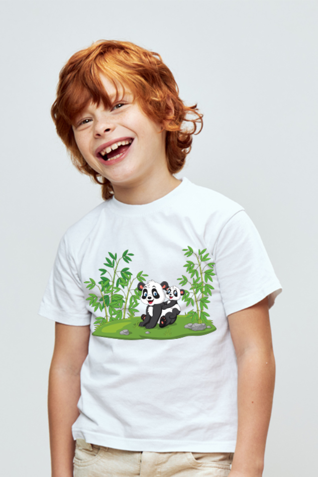 Mom and Baby Panda - Kid's Round Neck Half Sleeve T-Shirt