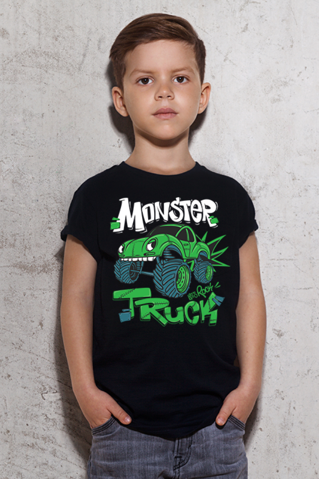 Green Monster Truck - Kid's Round Neck Half Sleeve T-Shirt
