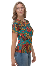 Load image into Gallery viewer, Mythical Dragon and Fish - Women&#39;s All Over Printed Half Sleeve T-Shirt
