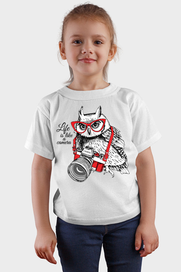 Owl Camera - Kid's Round Neck Half Sleeve T-Shirt (Girl)