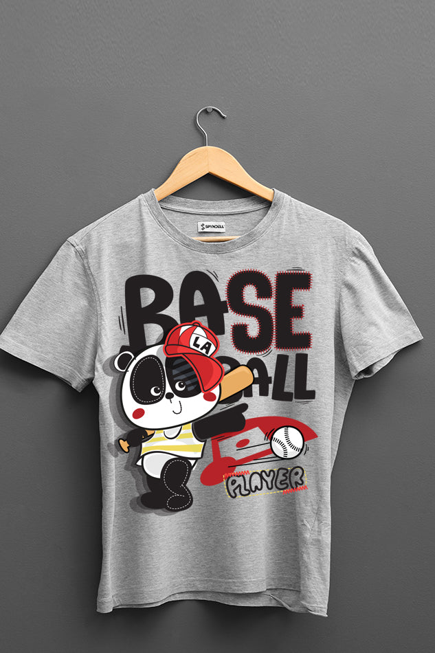 Panda Baseball Player - Kid's Round Neck Half Sleeve T-Shirt (Boy)