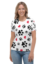 Load image into Gallery viewer, Paw Prints and Hearts - Women&#39;s All Over Printed Half Sleeve T-Shirt
