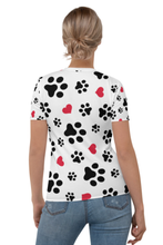 Load image into Gallery viewer, Paw Prints and Hearts - Women&#39;s All Over Printed Half Sleeve T-Shirt
