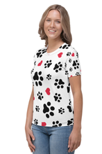 Load image into Gallery viewer, Paw Prints and Hearts - Women&#39;s All Over Printed Half Sleeve T-Shirt
