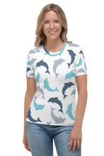 Load image into Gallery viewer, Playful Dolphins Pattern - Women&#39;s All Over Printed Half Sleeve T-Shirt
