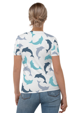 Load image into Gallery viewer, Playful Dolphins Pattern - Women&#39;s All Over Printed Half Sleeve T-Shirt
