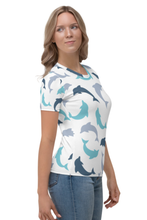 Load image into Gallery viewer, Playful Dolphins Pattern - Women&#39;s All Over Printed Half Sleeve T-Shirt
